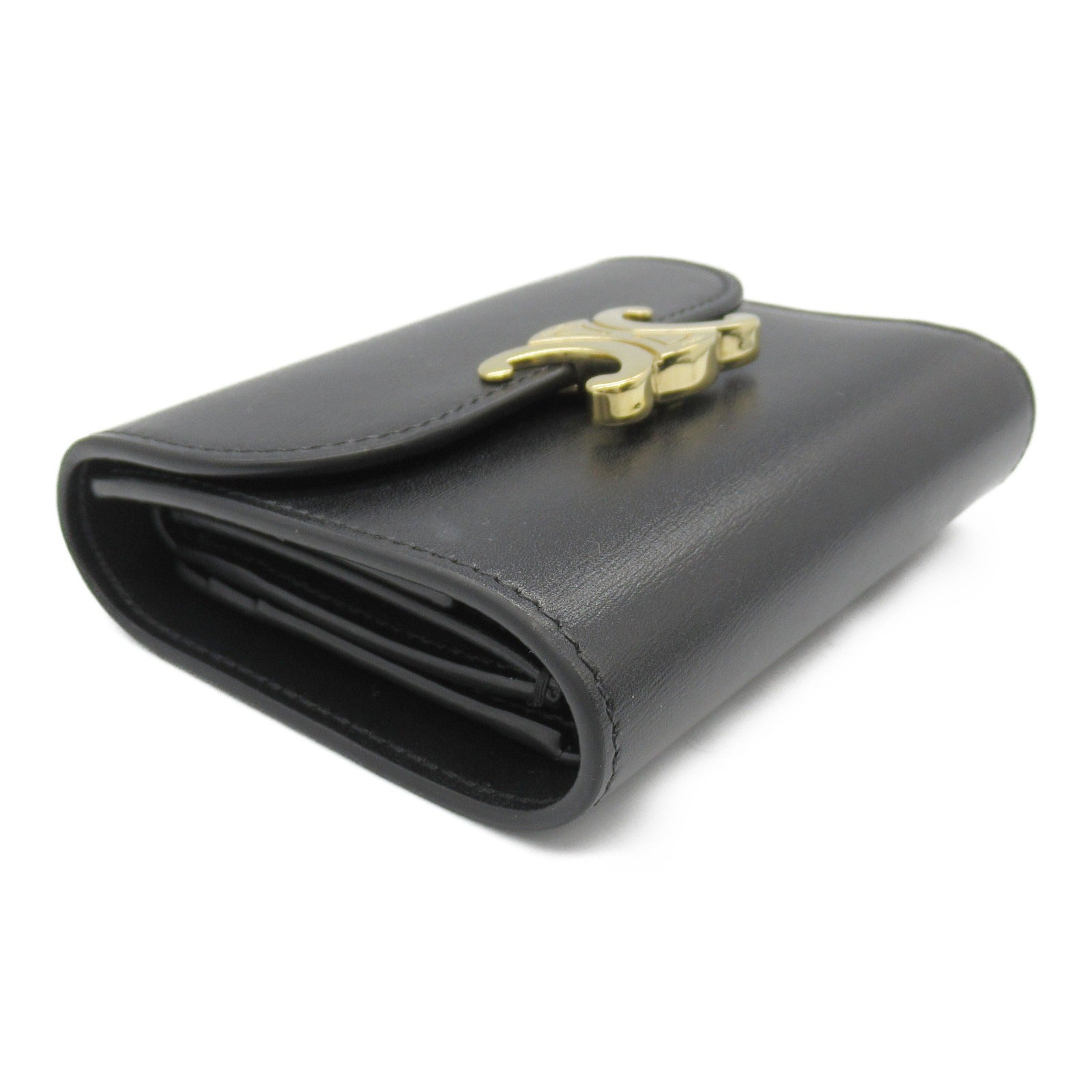 Celine Leather Triomphe Trifold Wallet Black