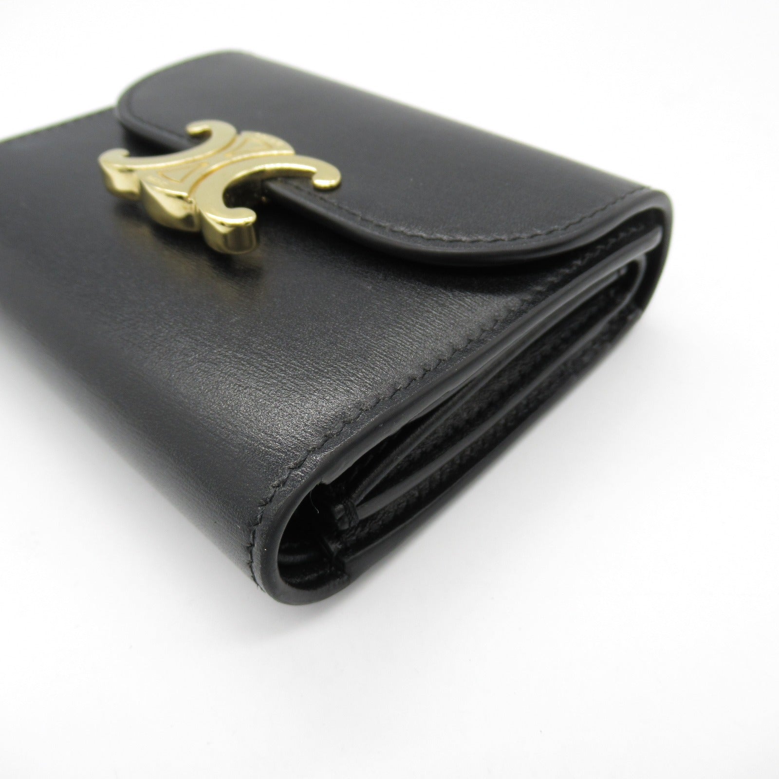 Celine Leather Triomphe Trifold Wallet Black