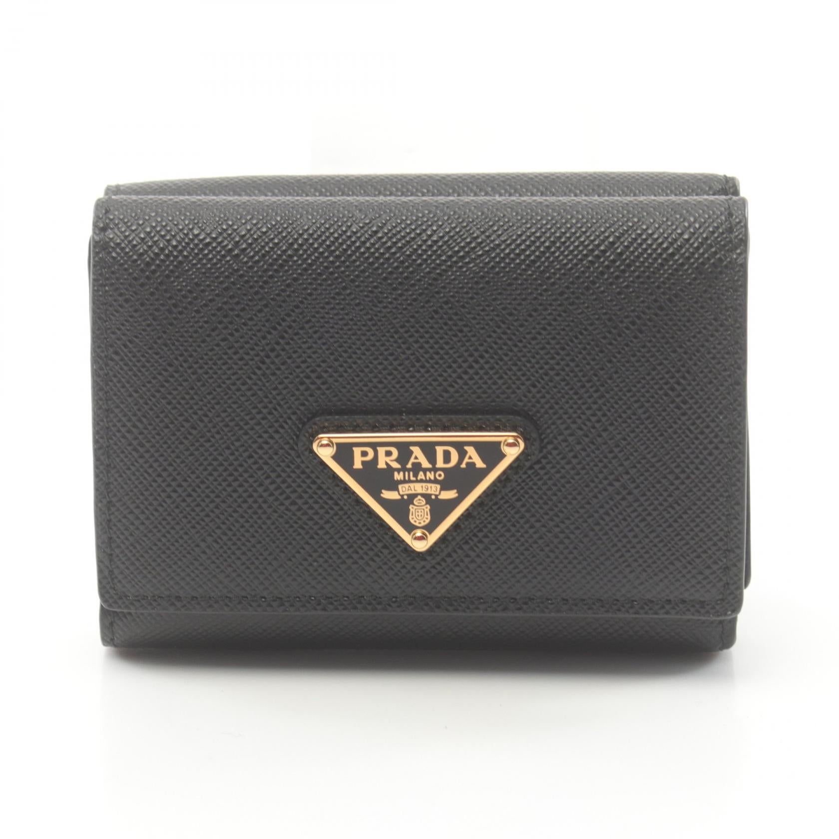 Prada Saffiano Leather Tri-Fold Wallet Black