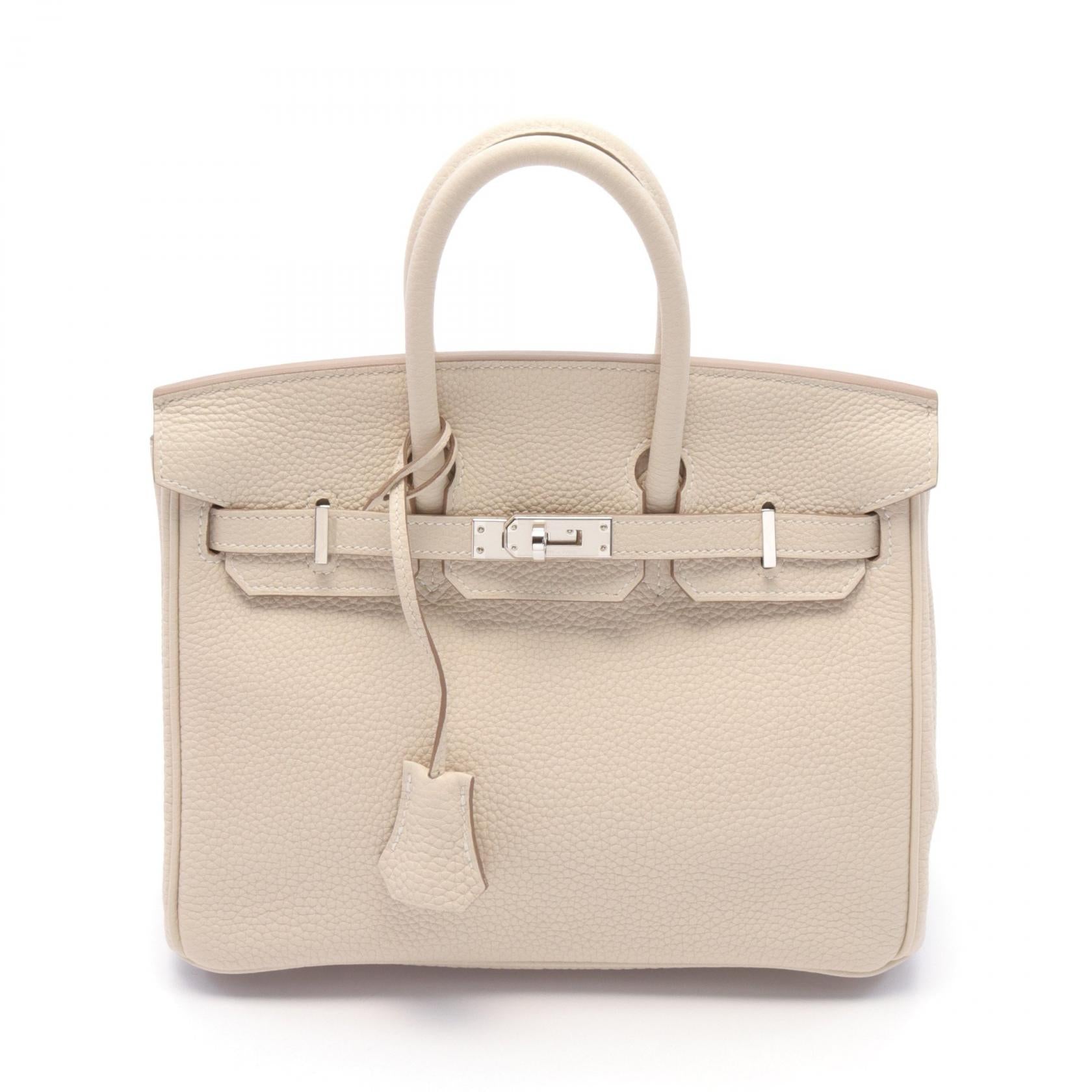 Hermes Birkin 25 Clemence Ivory Handbag