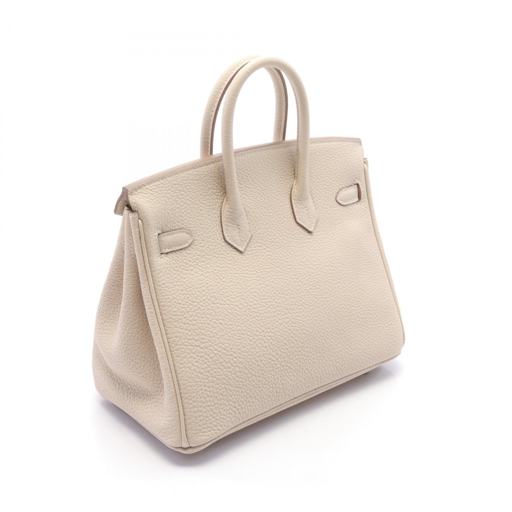 Hermes Birkin 25 Clemence Ivory Handbag