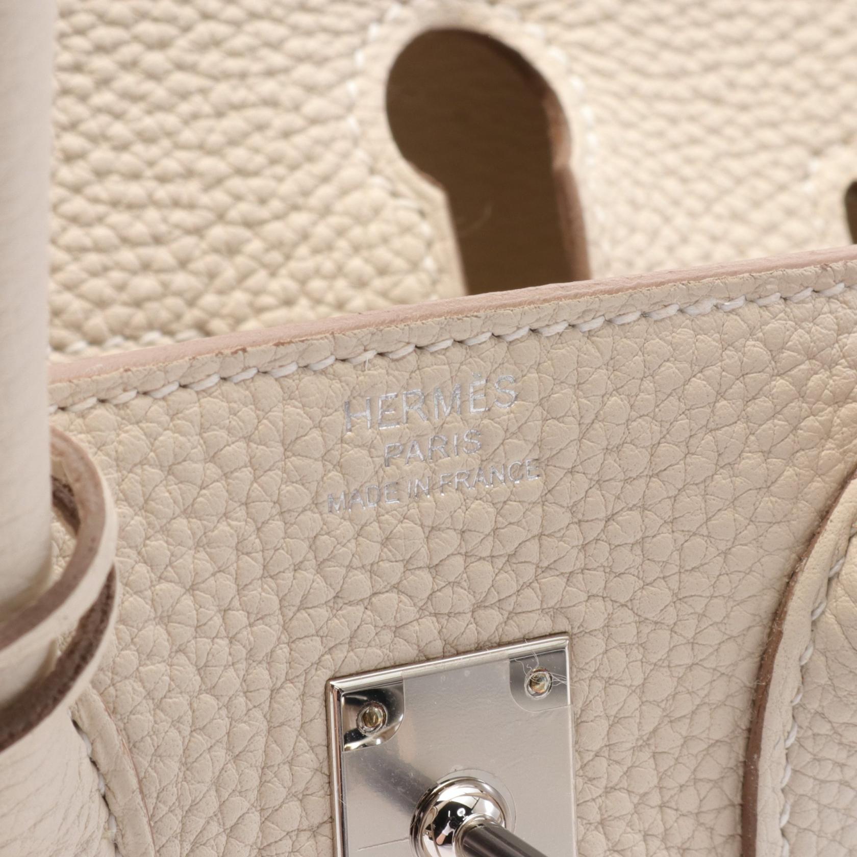 Hermes Birkin 25 Clemence Ivory Handbag