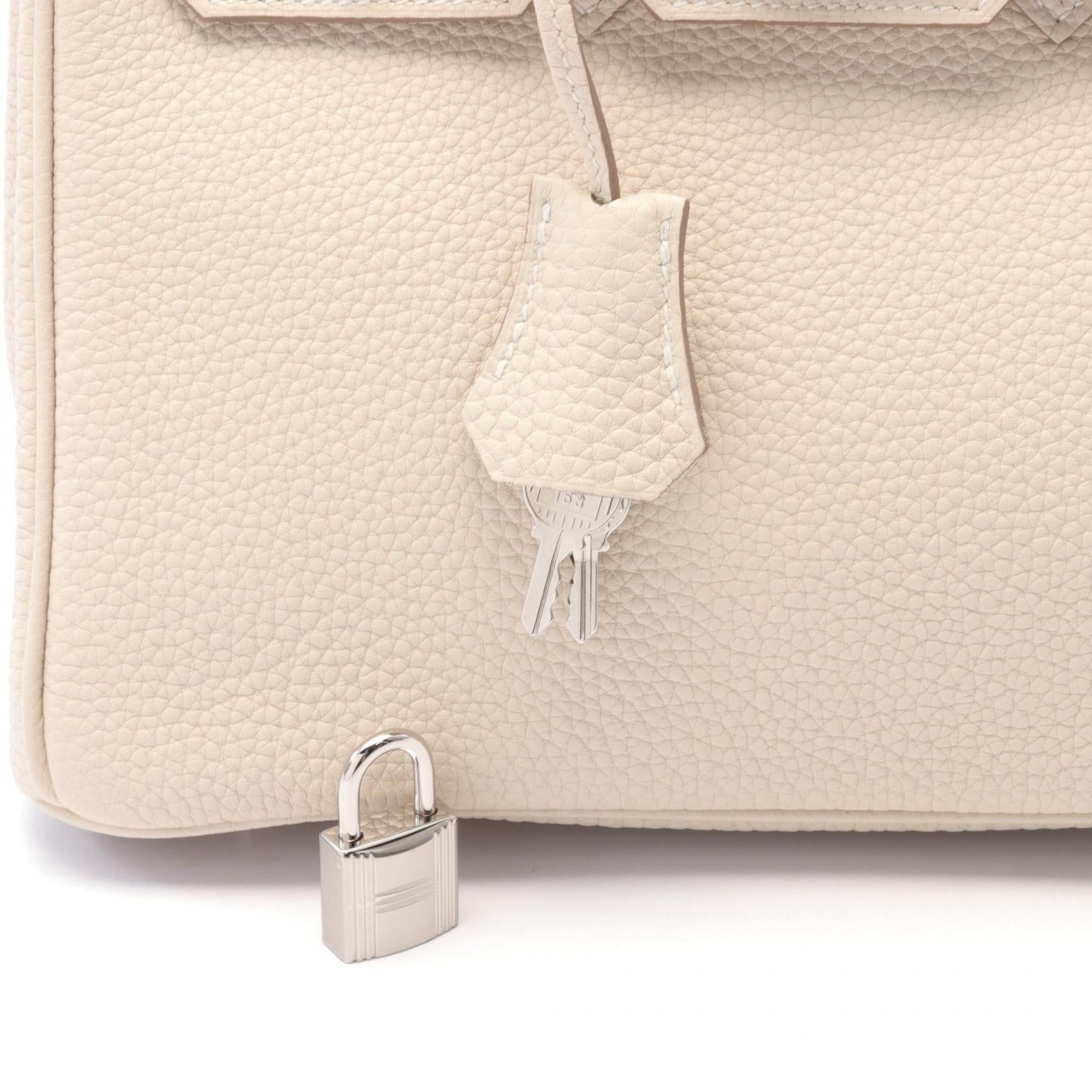 Hermes Birkin 25 Clemence Ivory Handbag