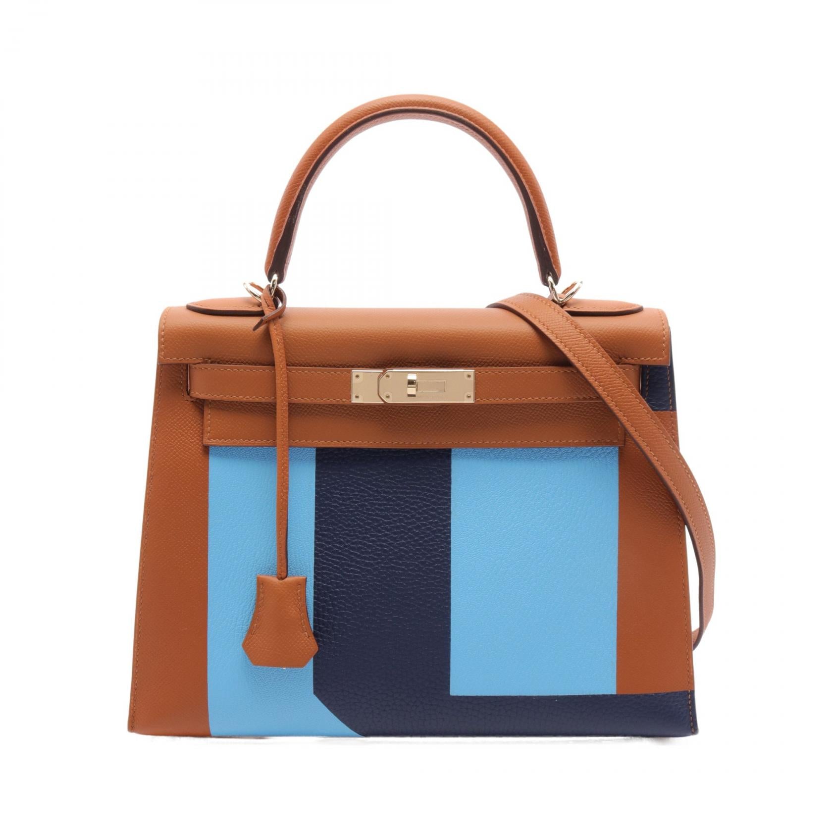 Hermes Kelly Letter 28 Handbag Brown/Blue