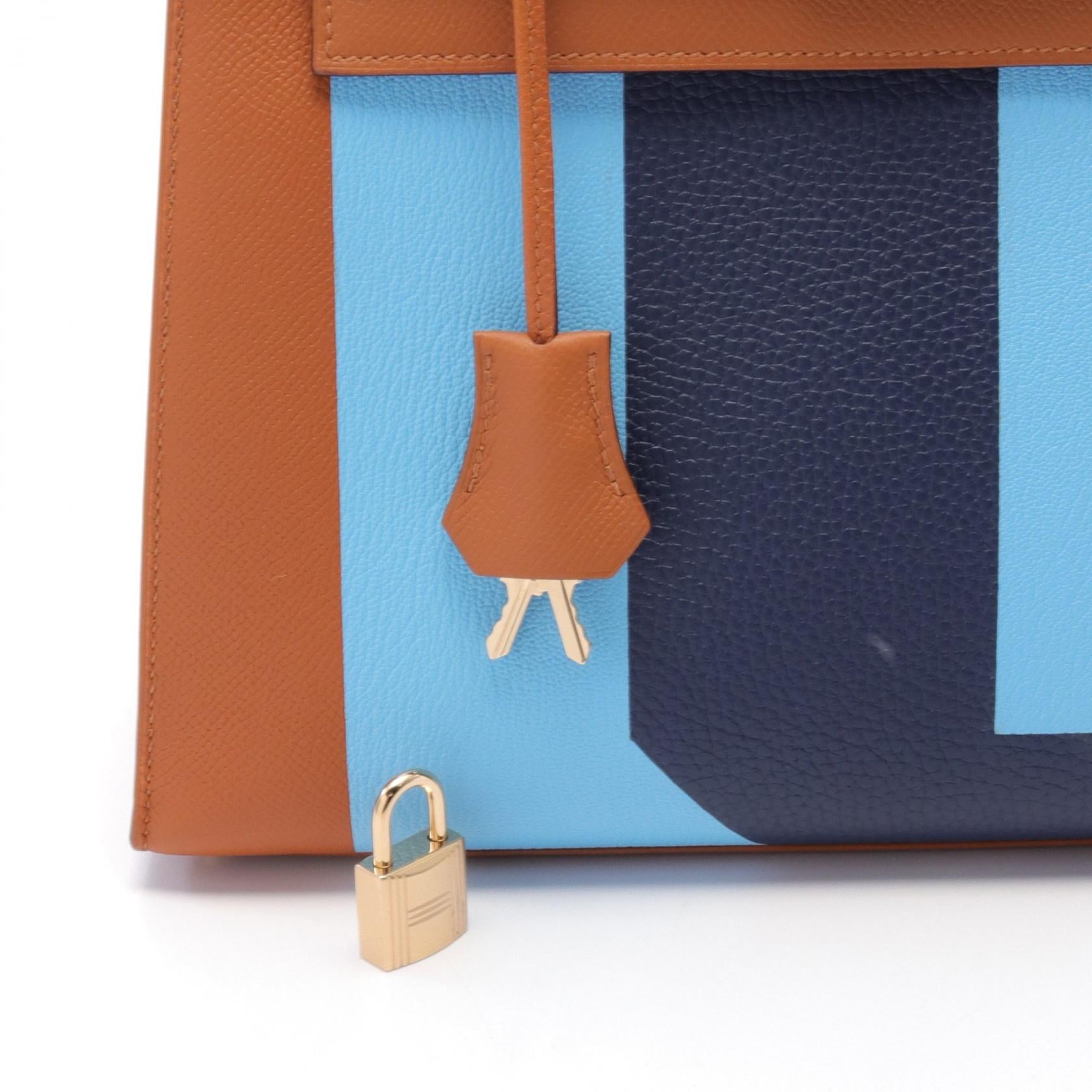 Hermes Kelly Letter 28 Handbag Brown/Blue