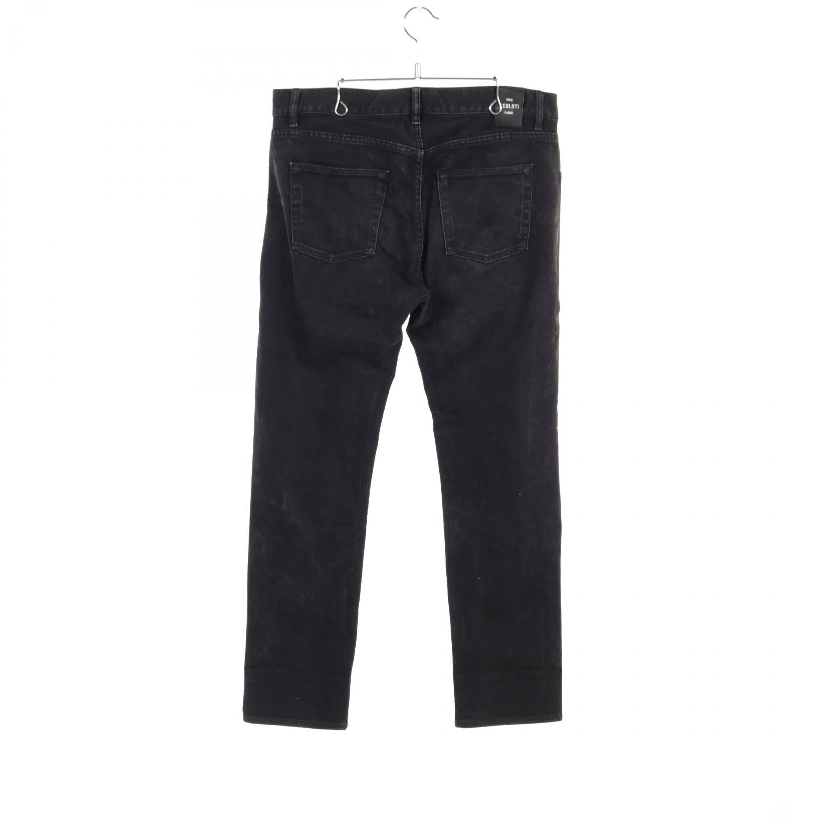 Berluti Script Print Denim Pants Cotton Black