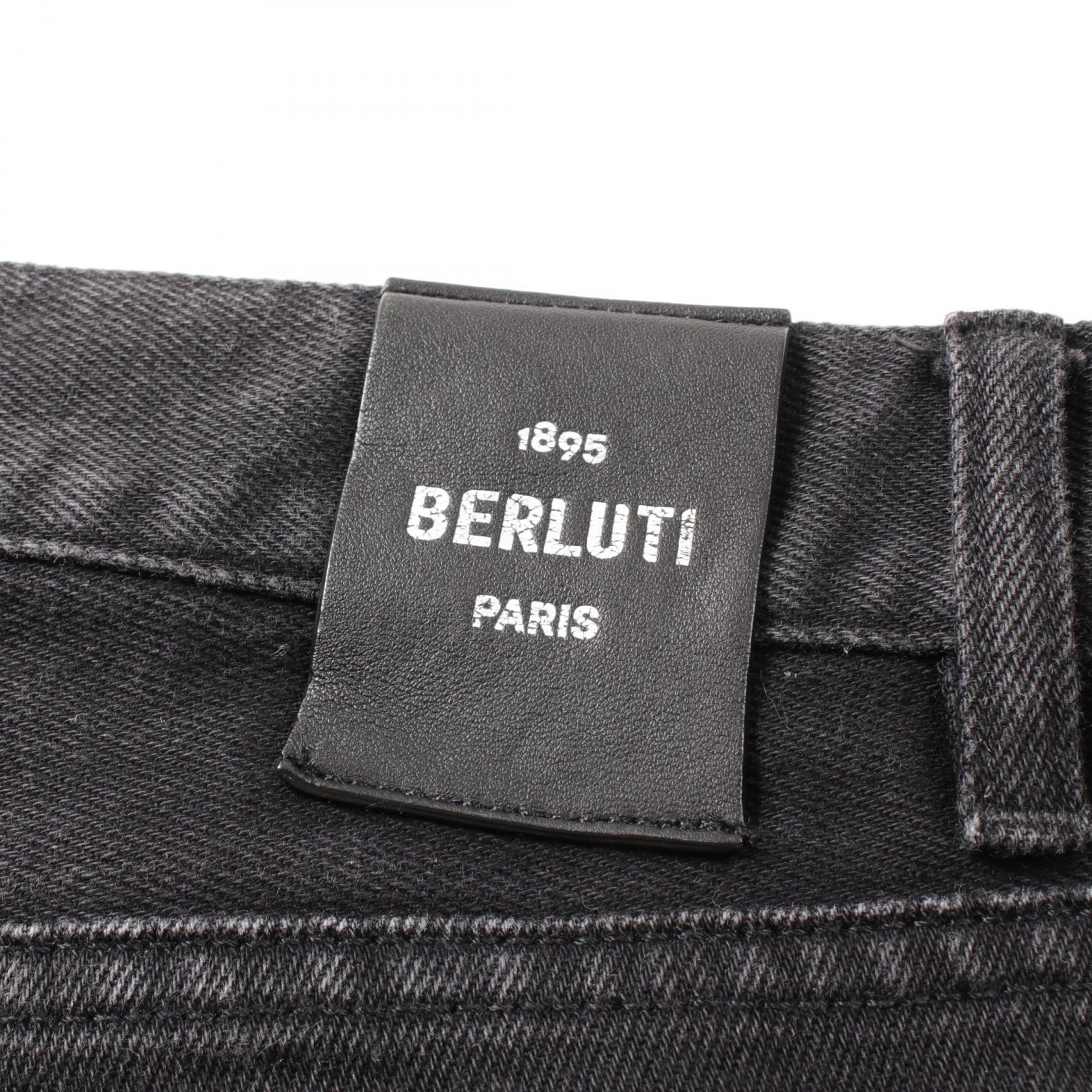 Berluti Script Print Denim Pants Cotton Black