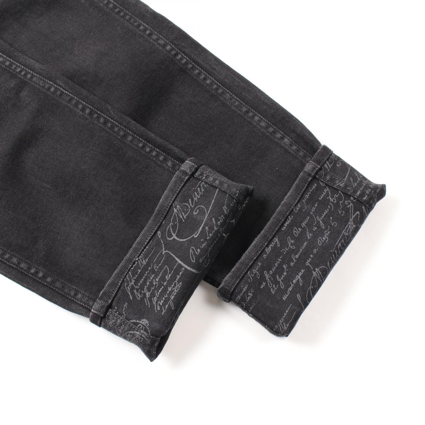 Berluti Script Print Denim Pants Cotton Black