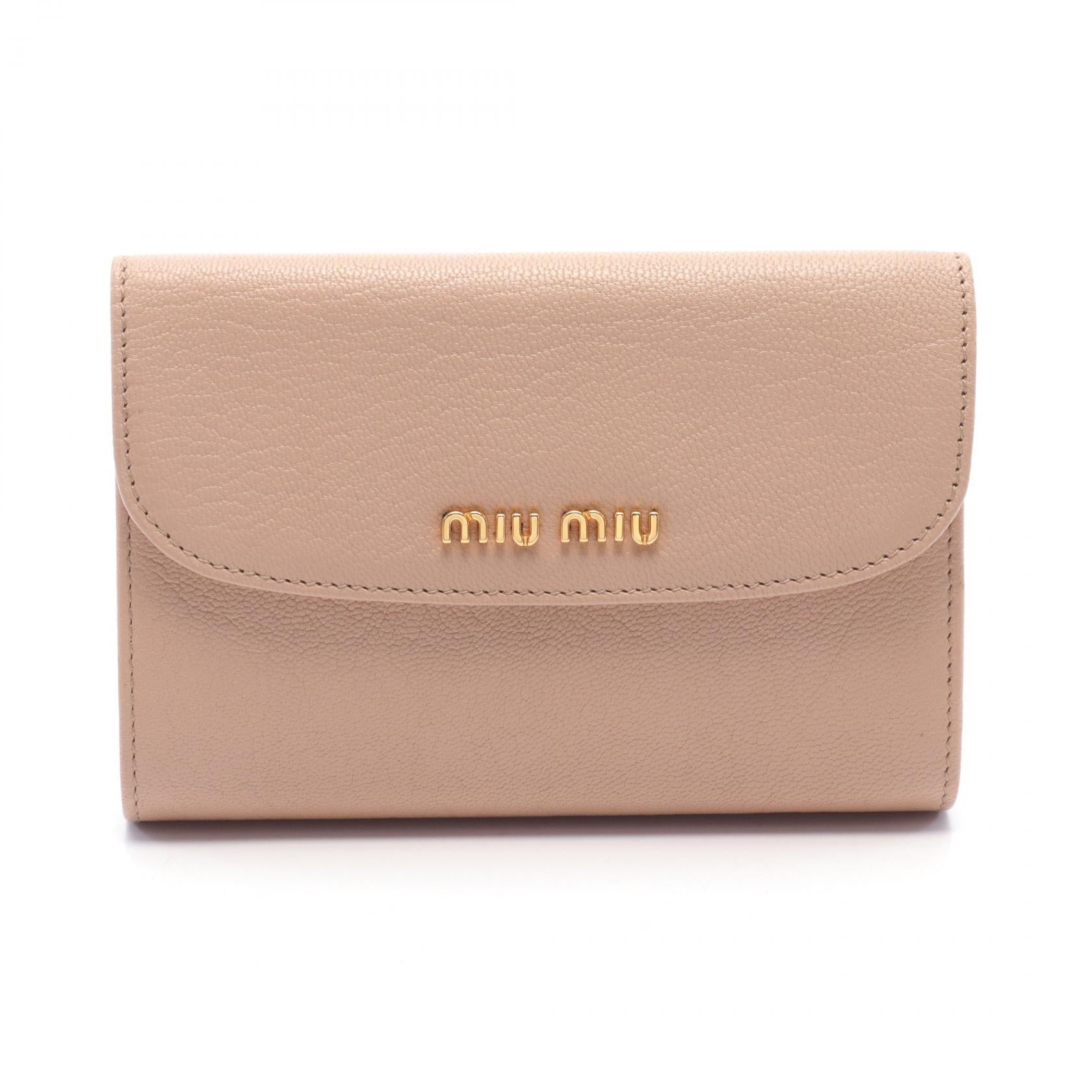 Miu Miu Leather Tri-fold Wallet Pink