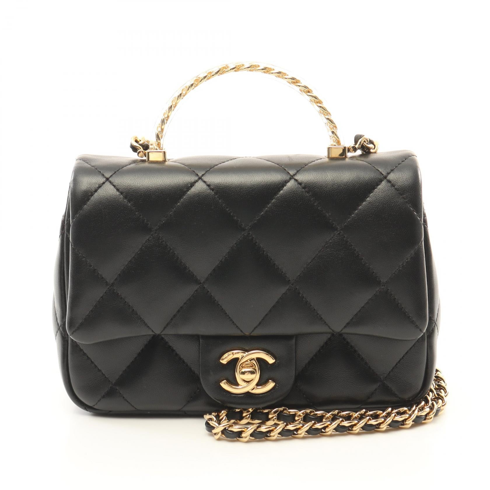 Chanel Lambskin Top Handle Shoulder Bag Black