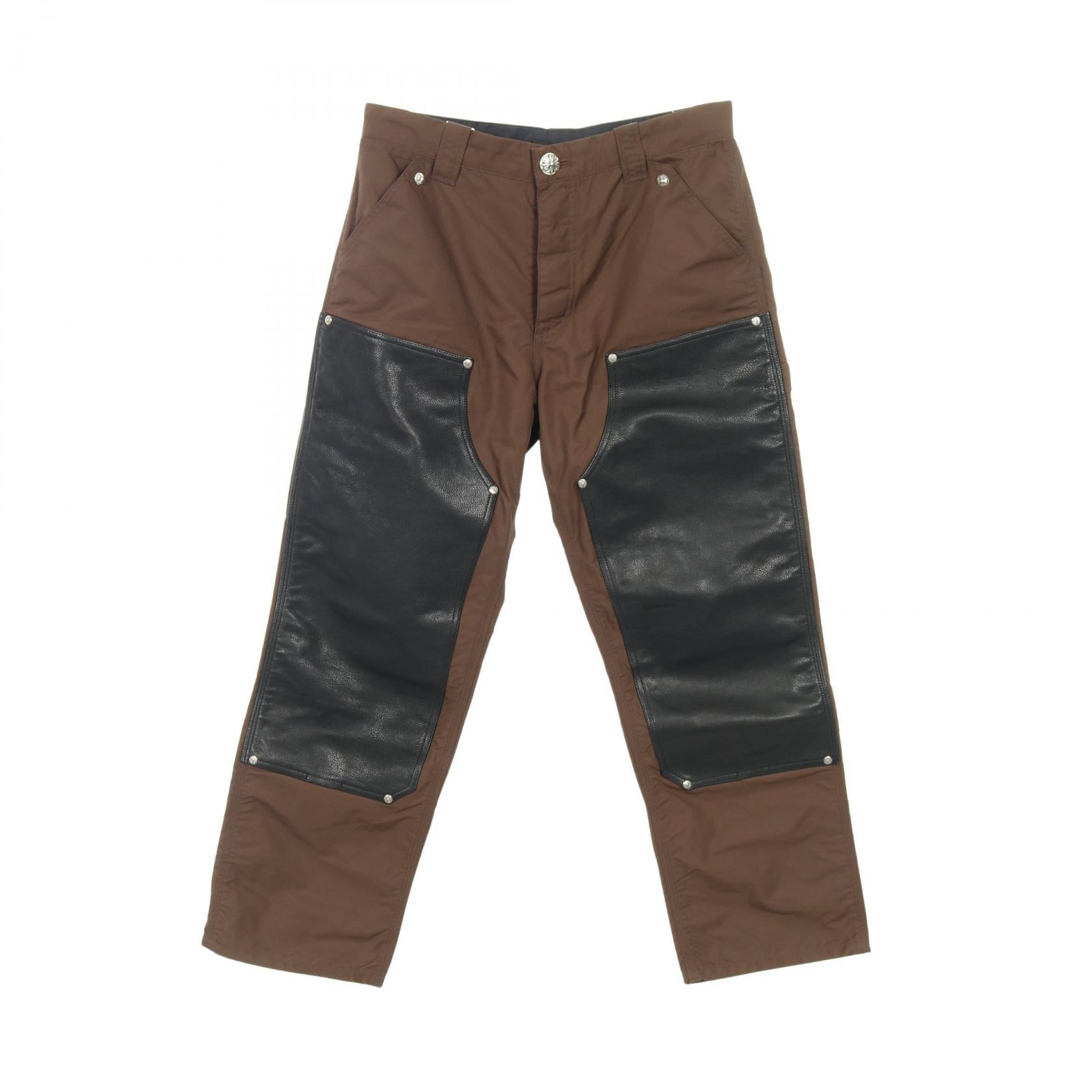 CHROME HEARTS CARPENTER DOUBLE KNEE CROSS PATCH Leather Nylon Pants