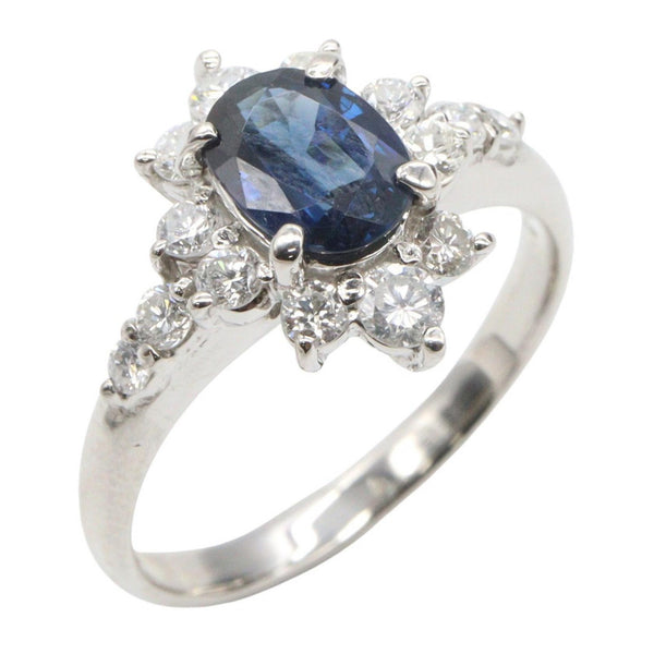 Pt900 Platinum Sapphire Diamond Ring