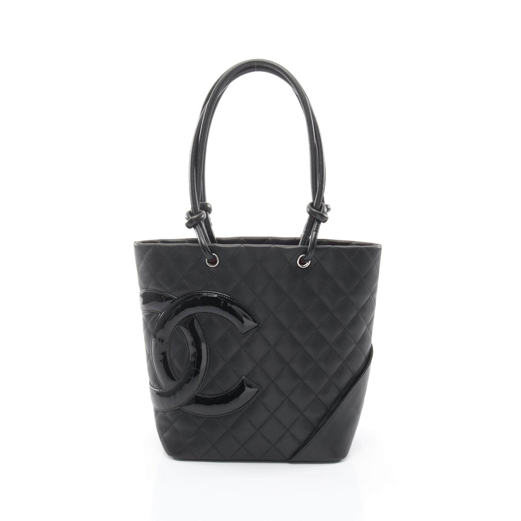 CHANEL Cambon Line Leather Patent Leather Tote Bag