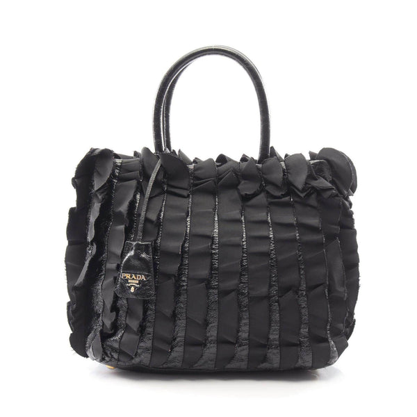 Prada Ruffle Nylon Patent Leather Handbag