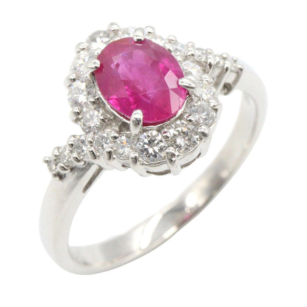 Pt900 Platinum Ruby Diamond Ring