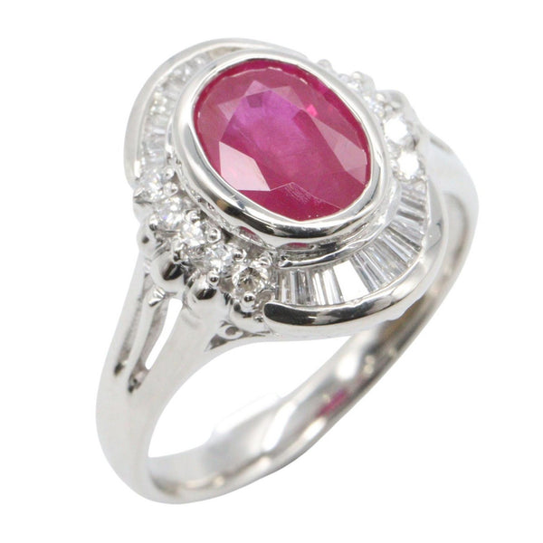 Pt900 Platinum Ruby Diamond Ring