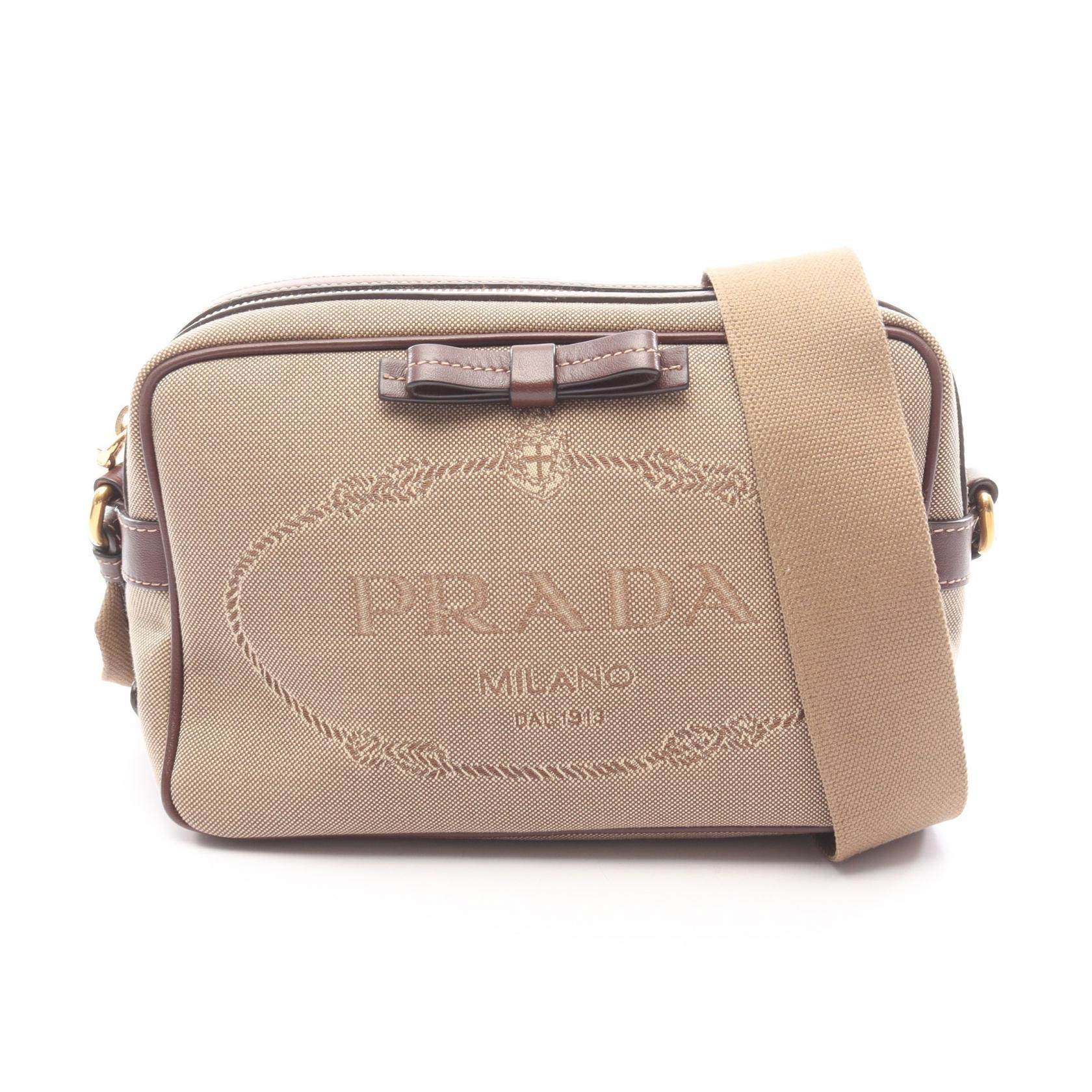 Prada LOGO JACQUARD Leather Canvas Shoulder Bag