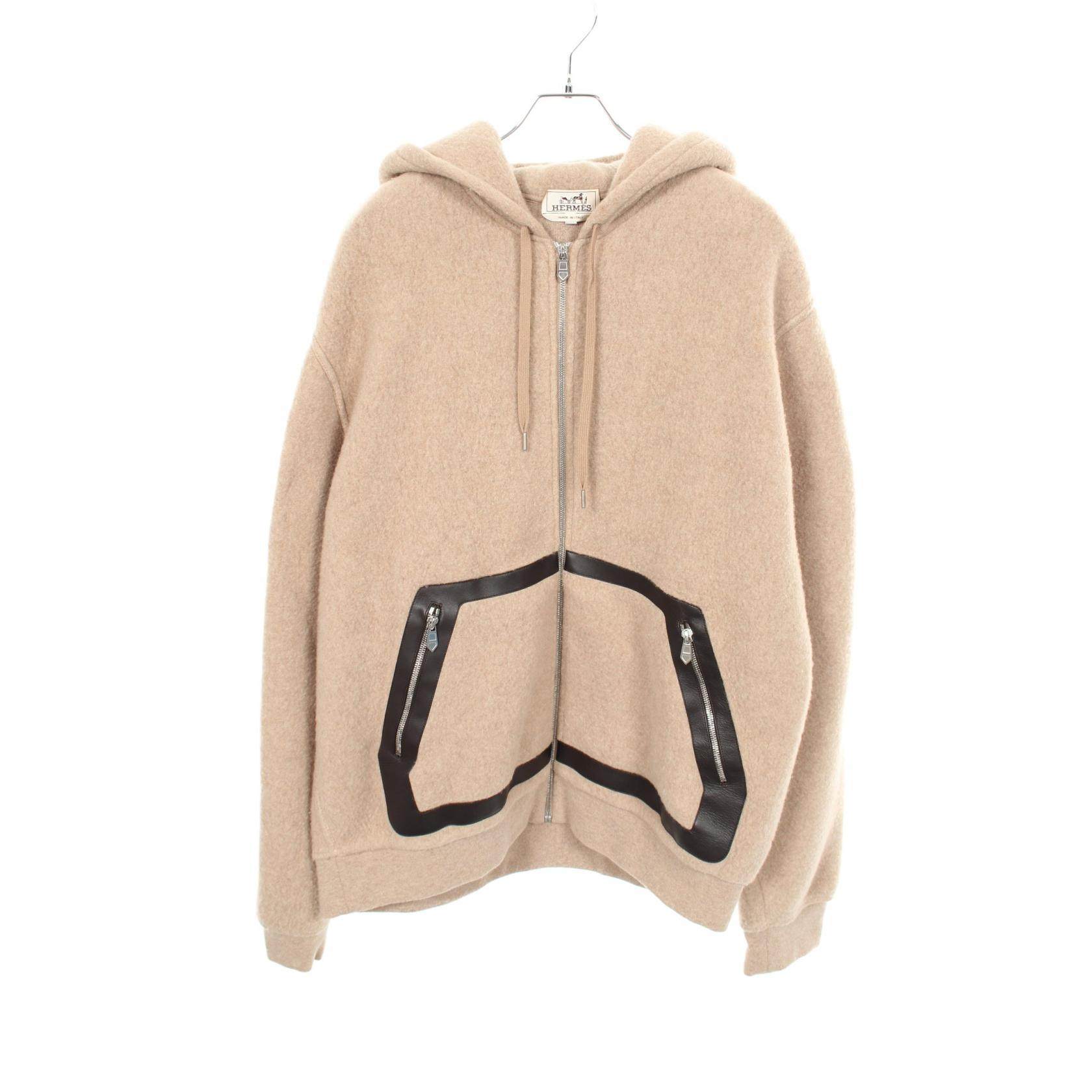Hermes Wool Cashmere Leather Hooded Jacket XXL