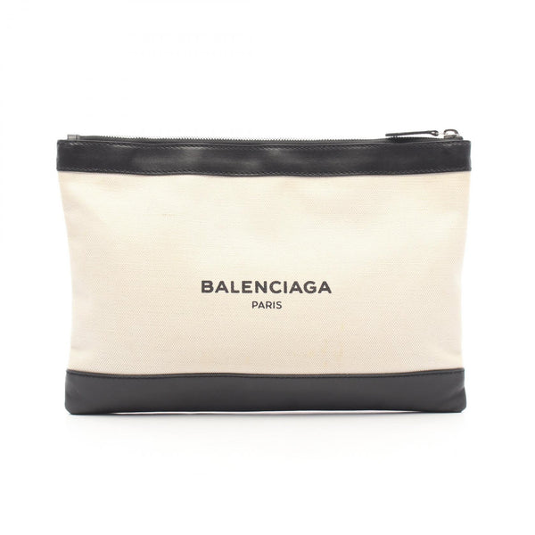 Balenciaga Navy Clip M Canvas Leather Clutch Bag