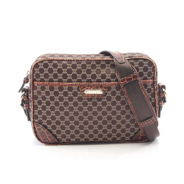 CELINE Embossed Canvas Leather Shoulder Bag