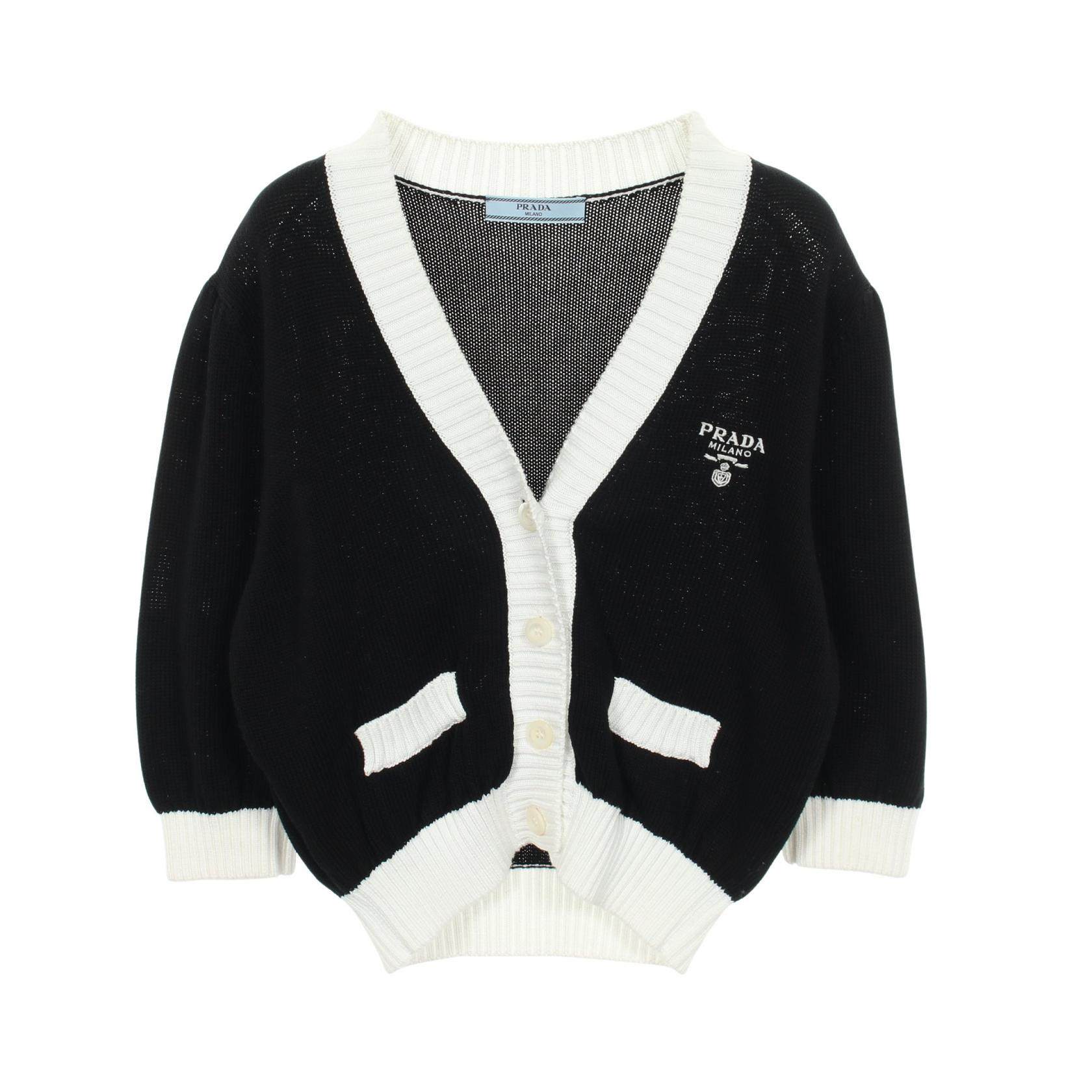 Prada logo embroidery cotton cardigan