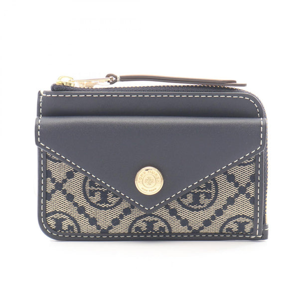 Tory Burch T Monogram Leather Canvas Card Case Coin Purse