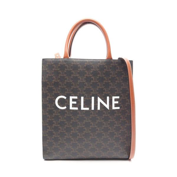 CELINE Small Vertical Cabas Triomphe PVC Coated Canvas Leather 2way Tote Bag