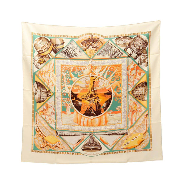 Hermes Carre90 Au son du Tan-tan silk scarf