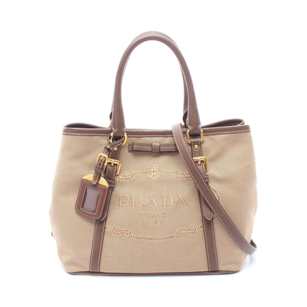 Prada Logo Jacquard Canvas Leather 2way Handbag