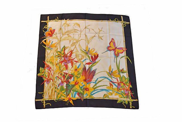 Dior Silk Scarf Flower Pattern Brown/White