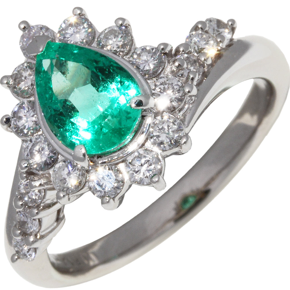 Pt900 Emerald 1.00ct Diamond 0.52ct Ring in Great Condition