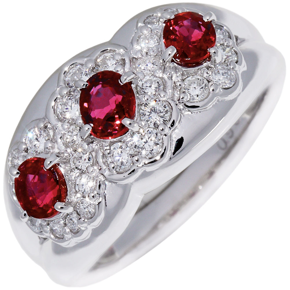 Pt900 Ruby 0.98ct Diamond 0.48ct Ring Size 11.5 in Great Condition