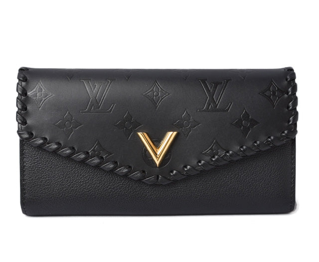 Louis Vuitton Leather Long Wallet Monogram Black M62059