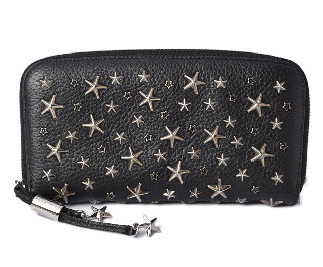 Jimmy Choo Leather Wallet with Crystal Star Studs, Black/Gunmetal