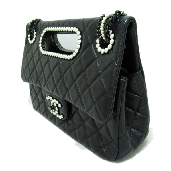CC Quilted Leather Pearl Chain Flap Bag