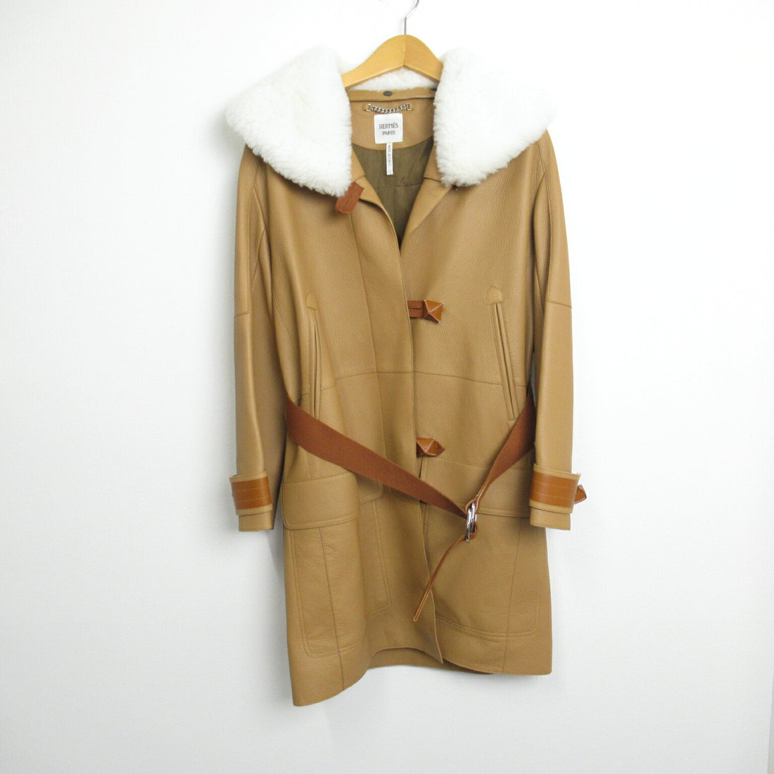 Hermes Brown Leather Belted Coat