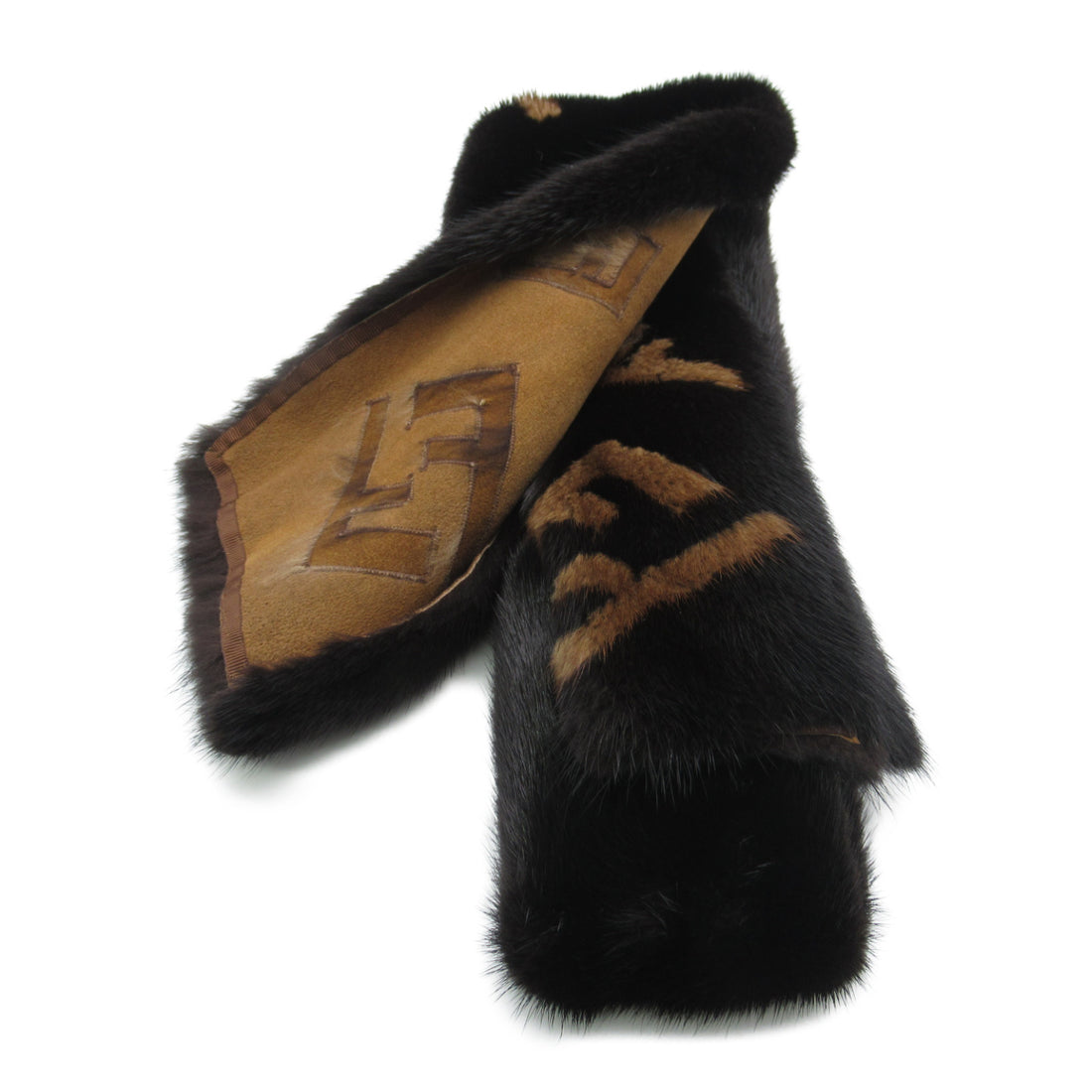 Fendi Mink FF Logo Scarf Brown