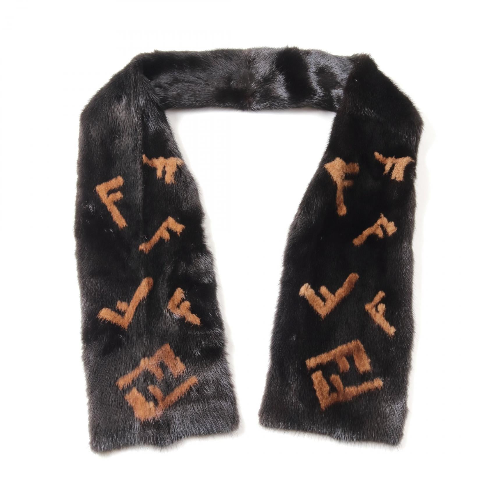 Fendi Mink FF Logo Scarf Brown