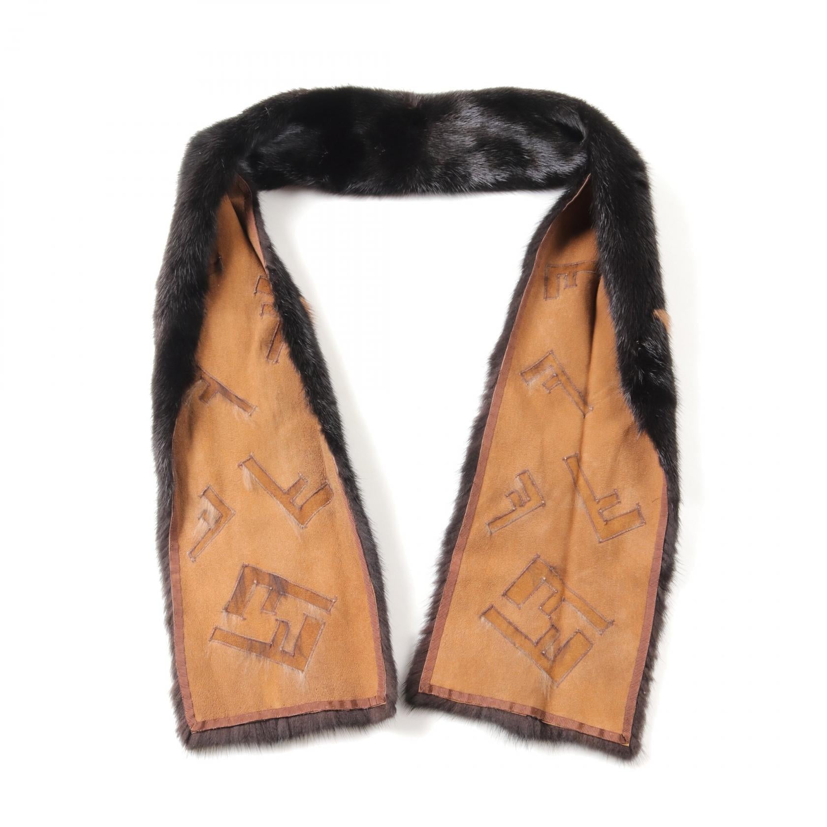 Fendi Mink FF Logo Scarf Brown