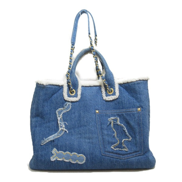 Denim and Shearling Hieroglyph Coco Tote AS0759