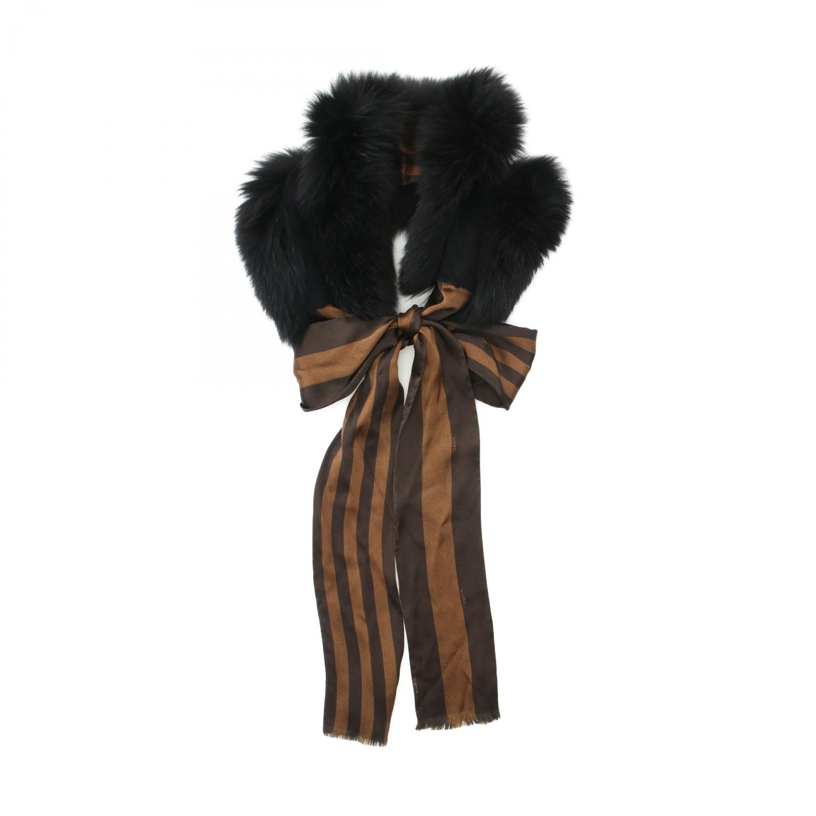 Fendi Silk Lapin Fur Pequin Scarf