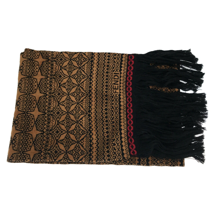 Fendi Wool Long Scarf Brown Unisex