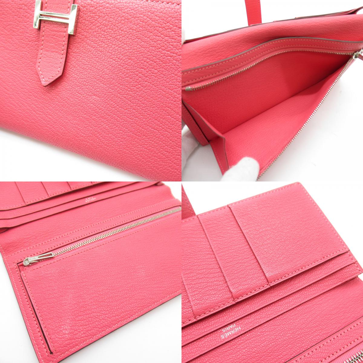 Hermes Bearn Souffle Long Wallet Pink Leather