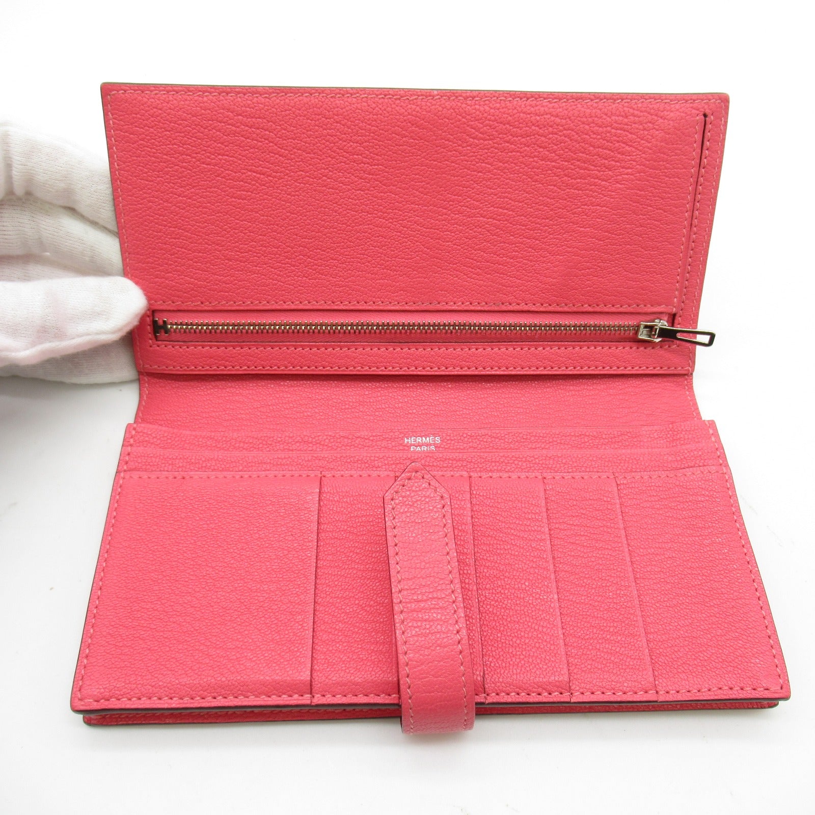 Hermes Bearn Souffle Long Wallet Pink Leather