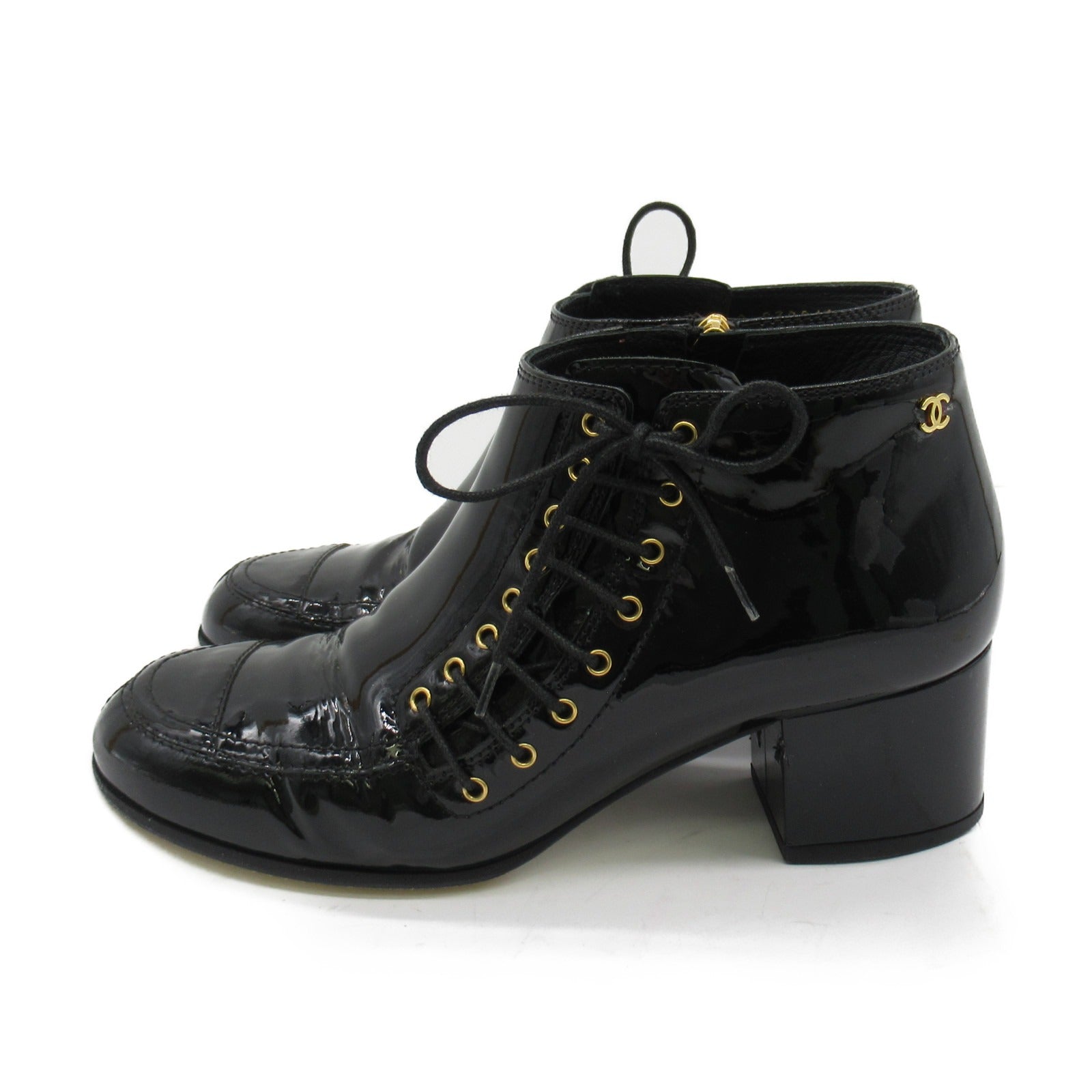 Chanel Patent Leather Short Boots Black