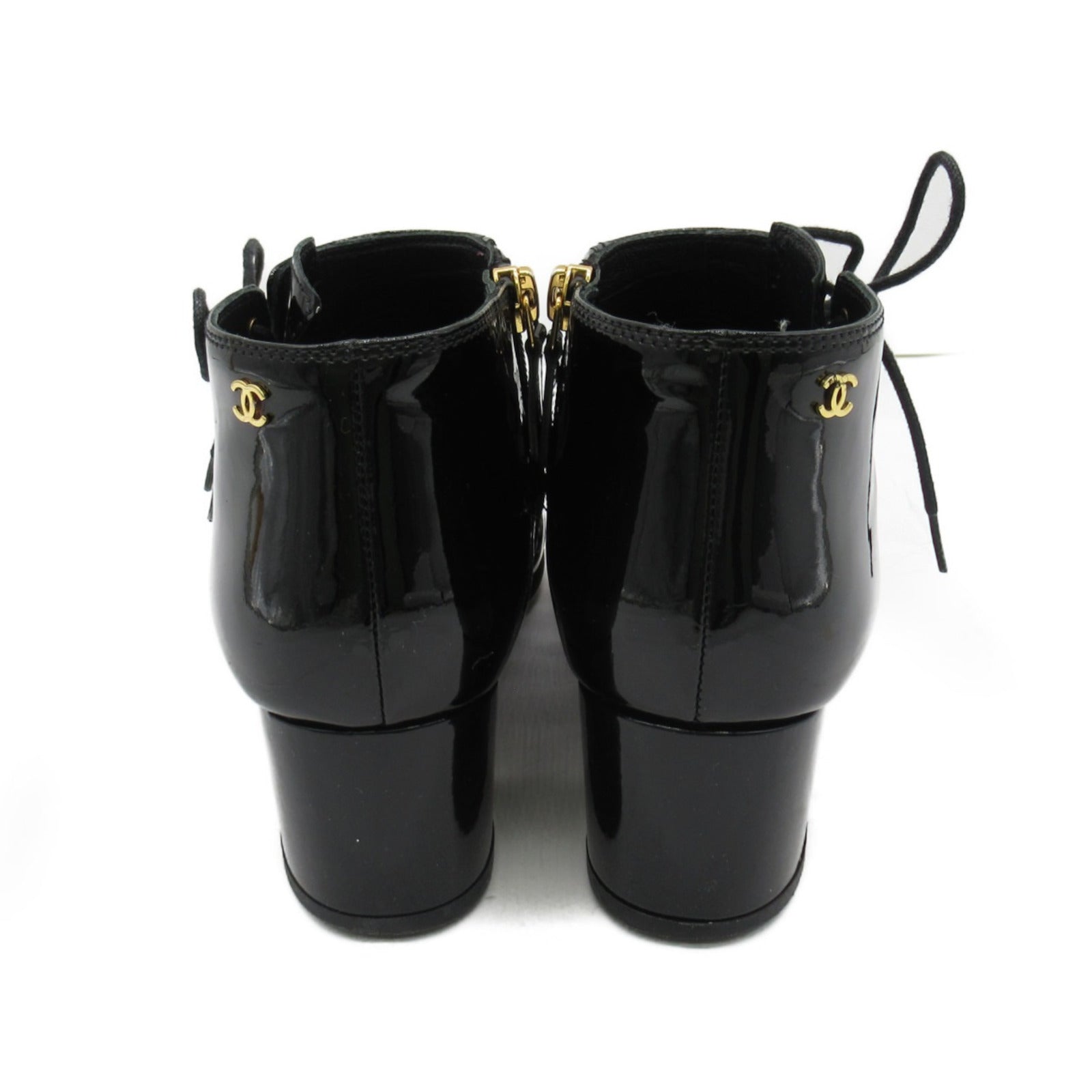 Chanel Patent Leather Short Boots Black