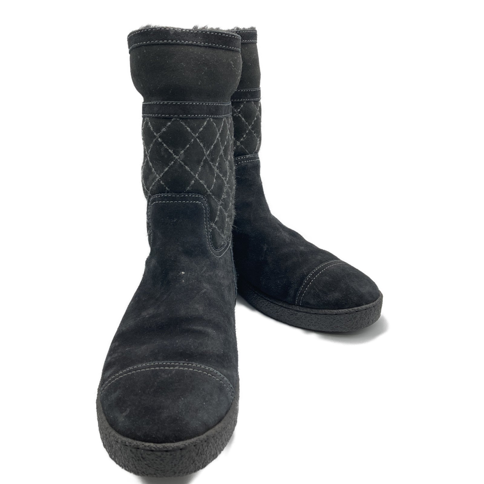 Chanel Suede Sheepskin Boots Black