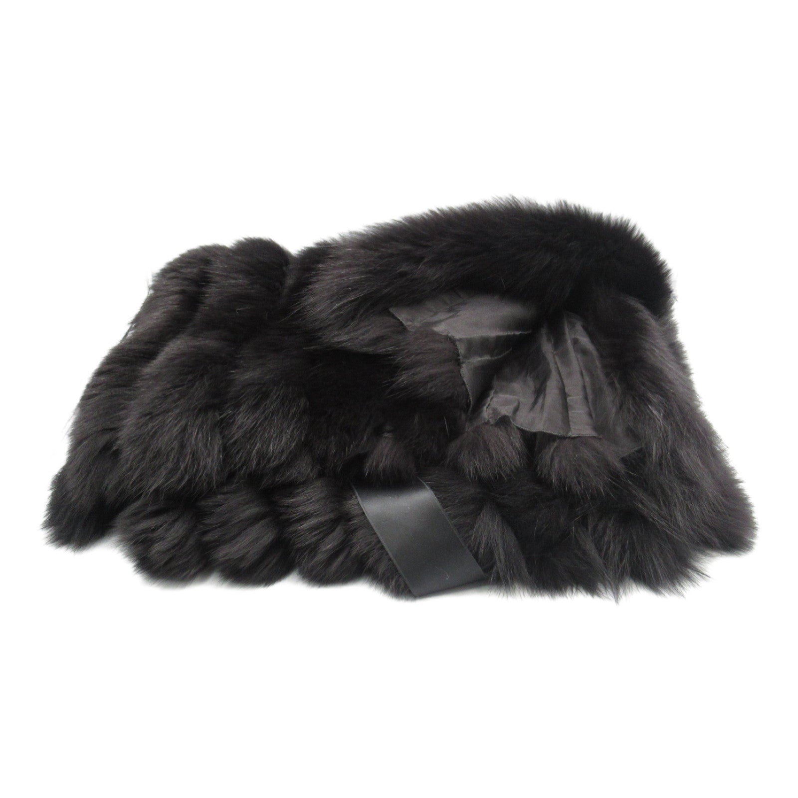 Max Mara Silk Fox Fur Stole Black