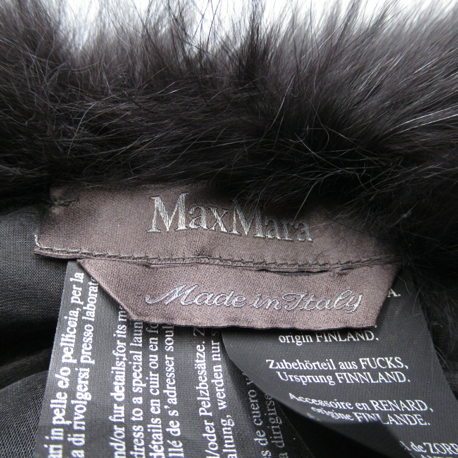 Max Mara Silk Fox Fur Stole Black