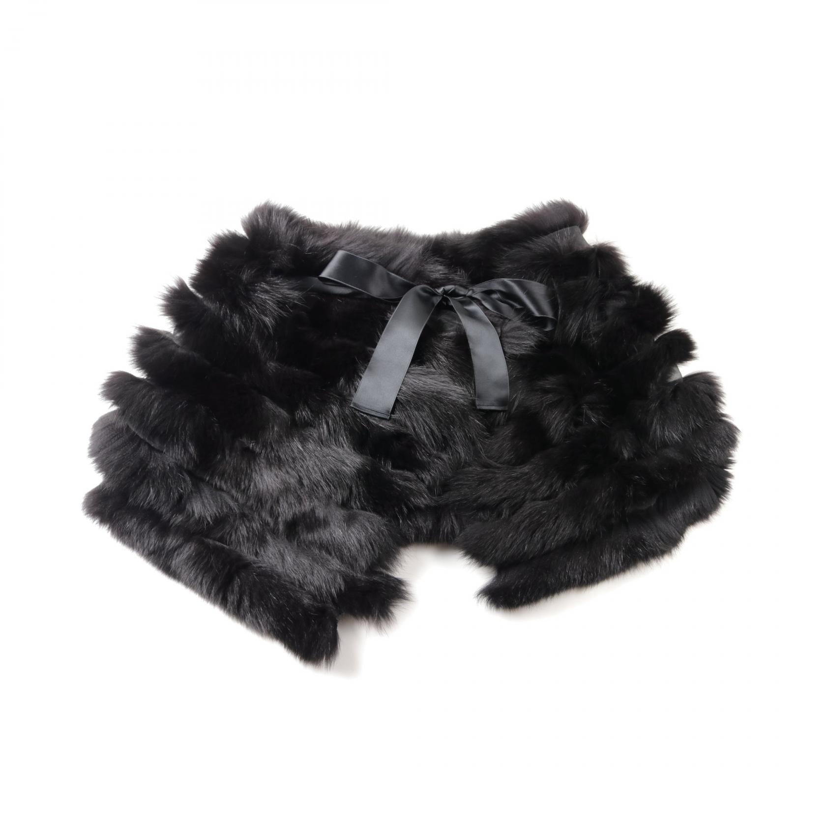 Max Mara Silk Fox Fur Stole Black